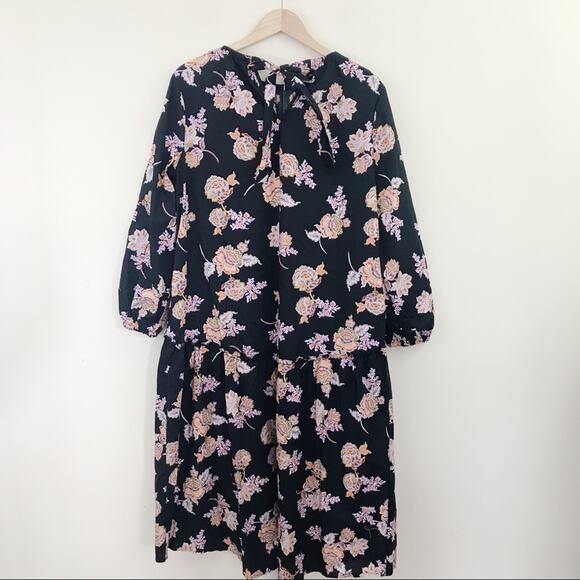 Who What Wear Black Floral Long Modest Cotton Rustic Ruffle Prairie Boho Dress L - Picture 10 of 14